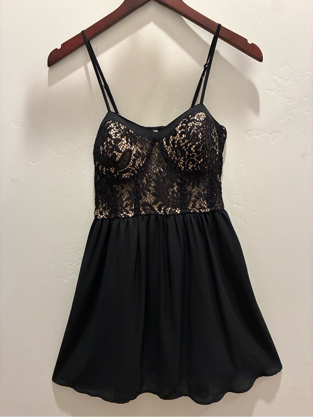Xhilaration Black Lace-Overlay Chemise with Nude Lining